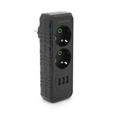 Розетка трійник із заземленням  F102-Black, 2 розетки+3USB(1А), 2500W, 10A, 110-250V~Max, Blister