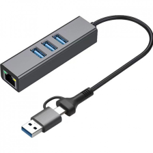Концентратор Dynamode 4 в 1 USB Type-C/Type-A to 3 x USB 3.0 1 x RJ45 Gigabit LAN Метал (DM-AD-GLAN-U3)