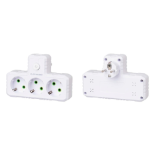 Розетка трійник   Т-подібний із заземленням F301-White, 3 розетки, 2500W, 10A, 110-250V~Max, Blister