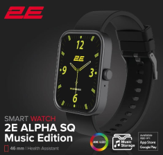 Смарт-годинник  2E Alpha SQ Music Edition 46мм, 1.78", 368x448, AMOLED, BT 5.2, Чорний 2E-CWW40BK