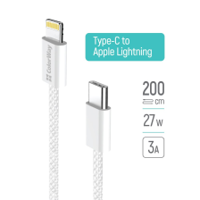 Кабель  Colorway Type-C - Apple Lightning (braided cotton) (PD Fast Charging 27W) 2м сірий