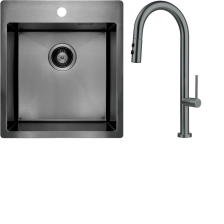 Набір для кухні Deante Olfato стальна мийка ZPO_D10A + зміш. BQO_D72M, титан ZPOED10A