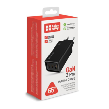 Мережевий зарядний пристрій  ColorWay GaN3 Pro Power Delivery (2USB Type-C PDx3A;1USBx3A) Black (CW-C
