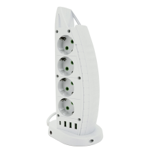 Мережевий фільтр  F14, 8 розеток EU+3 USB+Type-C, кнопка включення з індикатором, 2 м, 3х0,75мм, 2500W, White, Box 