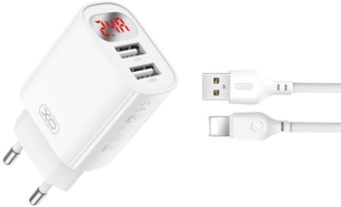 Зарядний пристрій  XO L95 (2USB/2.4A) + USB - Lightning White (XO-L95-L)