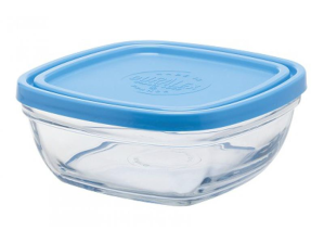 Контейнер для зберігання  DuralexCarre, квадратний, 23см, 3100мл, скло, пластик, прозорий, синій 9024