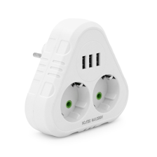 Розетка трійник із заземленням  F202-White, 2 розетки+3USB(1А), 2500W, 10A, 110-250V~Max, Blister