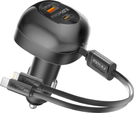 Автомобільний зарядний пристрій  Promate PowerDrive-RCI81, 81W, USB-C/Lightning кабель + USB-A/USB-C порти Black (powerdrive-rci81)