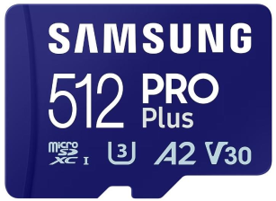 Карта пам'яті  Samsung PRO Plus microSDXC 512GB C10 UHS-I U3 V30 A2 + SD адаптер (MB-MD512SA/EU)
