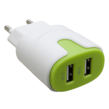 Зарядний пристрій  2 x USB 2.0 2A/1A WHITE-GREEN PN-2USB-220V-G PATRON