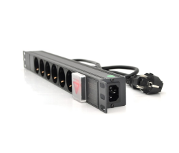 Подовжувач  Merlion 6 розеток, 19", 1U, з вимкн., з адаптером живлення C13, 1.8 м (1U-M6-K-C13/15154)