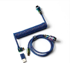 Дата кабель USB-C + USB A to USB-C 1.08m Premium Coiled Aviator blue Keychron (CAB8_KEYCHRON)