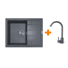 Мийка кухонна ADAMANT Anila сіра c сифоном Nova + кухонний змішувач