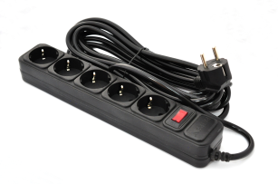 Мережевий фільтр  5 РОЗЕТОК BLACK 5.0 м, 3*1.5мм2 SP-1655 PATRON