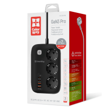 Мережевий фільтр СolorWay 3 розетки/4USB GaN3 Pro PD (2USB-A + 2 TYPE-C) (65W) 2 м (CW-CHE34PDB)