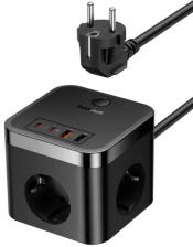Мережевий фільтр  Baseus PowerCombo Cube Power Strip 3/1.5m Black (E00066400117-00)