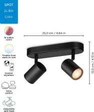 Розумний накладний точковий світильник  WiZ IMAGEO Spots 2x5W 2200-6500K RGB Wi-Fi чорний 92900265910