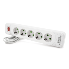 Мережевий фільтр  F25, 5 розеток EU, кнопка включення з індикатором, 2 м, 3х0,75 мм, 2500W, White