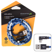 Кабель  Grand-X крафтовый, ручна робота USB-microUSB FM-08WB 2,1 A, 1m, White/Blue, угл. microUSB (FM-08WBX)