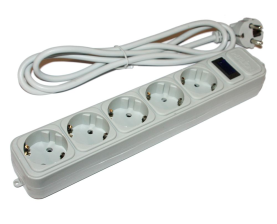 Мережевий фільтр MERLION G518, 220В 10А, 5 розеток, 1,8 м, сечение 3х0,75мм, серый Q40