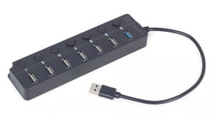USB концентратор (Hub)  3.1 Gembird 7 Port (1xUSB3.1 + 6xUSB2.0) з вимикачами