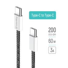 Кабель  Colorway Type-C - Type-C (braided cotton) (PD Fast Charging 60W) 3.0А 2м чорний