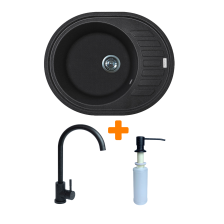 Мийка кухонна ADAMANT Ovum чорна c сифоном Nova + кухонний змішувач та дозатор