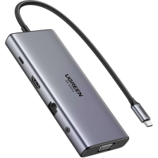 Концентратор USB 3.2 Type-C->1xUSB-A3.2/1xUSB-A3.1/2xUSB-C3.2/ RJ45/HDMI/VGA/RJ45/SD/TF+3.5mm PD CM639 Ugreen