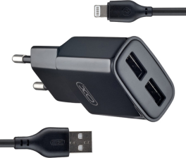 Зарядний пристрій  XO L92C (2USB/2.4A) + USB - Lightning Чорний (XO-L92C-L)