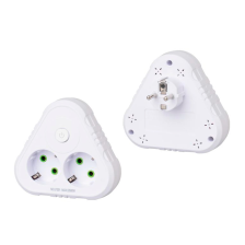 Розетка трійник із заземленням  F201-White з вимикачем, 2 розетки, 2500W, 10A, 110-250V~Max, Blister