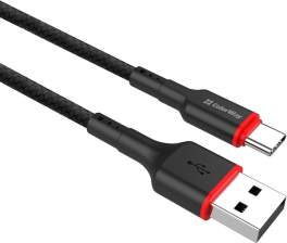 Кабель  Colorway USB - Type-C (PVC - red head) 2.4А 1м чорний