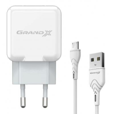 Зарядний пристрій  Grand-X USB 5V 2,1A White + cable USB -> micro USB, Cu (CH-03UMW)