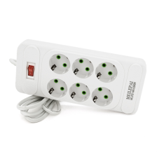 Мережевий фільтр  F33, 6 розеток EU, кнопка включення з індикатором, 2 м, 3х0,75 мм, 2500W, White