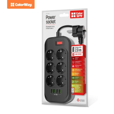 Фільтр мережевий СolorWay (CW-CHE64B) 6 розеток, 4xUSB, 2м, Black
