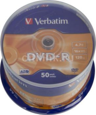 Диск DVD-R Verbatim 4.7Gb 16X CakeBox 50шт (43548)