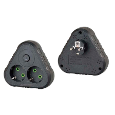 Розетка трійник із заземленням   F201-Black з вимикачем, 2 розетки, 2500W, 10A, 110-250V~Max, Blister