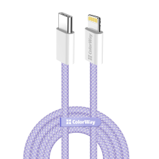 Кабель  ColorWay Lightning + USB Type-C (M/M), 3.0 А, 1 м, Purple (CW-CBPDCL061-PU)