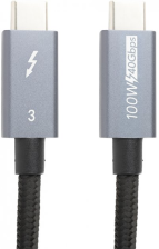 Кабель  PowerPlant Thunderbolt 3, USB-C - USB-C, 40Gbps, 100W, 20V/ 5A, 4K/ 60HZ, 1м