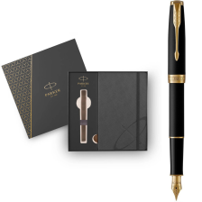 Перова ручка + блокнот Parker SONNET 17 Matte Black Lacquer GT  FP F + блокнот Parker + подар.упаковка GIFT24 84 811b24