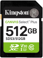 Карта пам'яті  Kingston Canvas Select Plus Gen3 SDXC 512GB Class 10 UHS-I U3 V30 (SDS3/512GB)